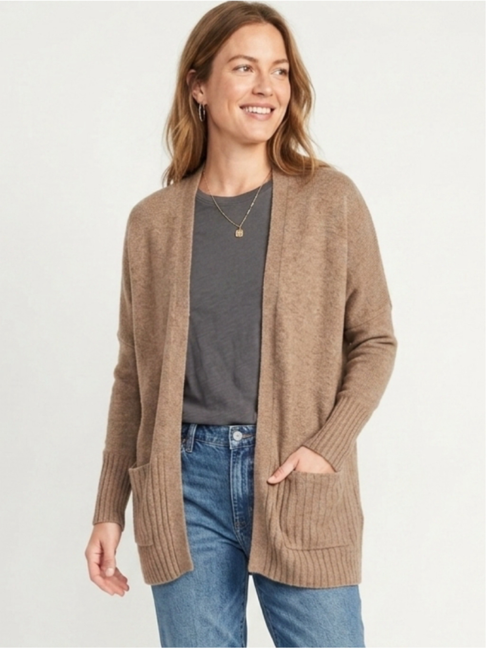 Talula by Aritzia Lenox Open Front Cashmere Angora Blend Tan Cardigan Medium 754